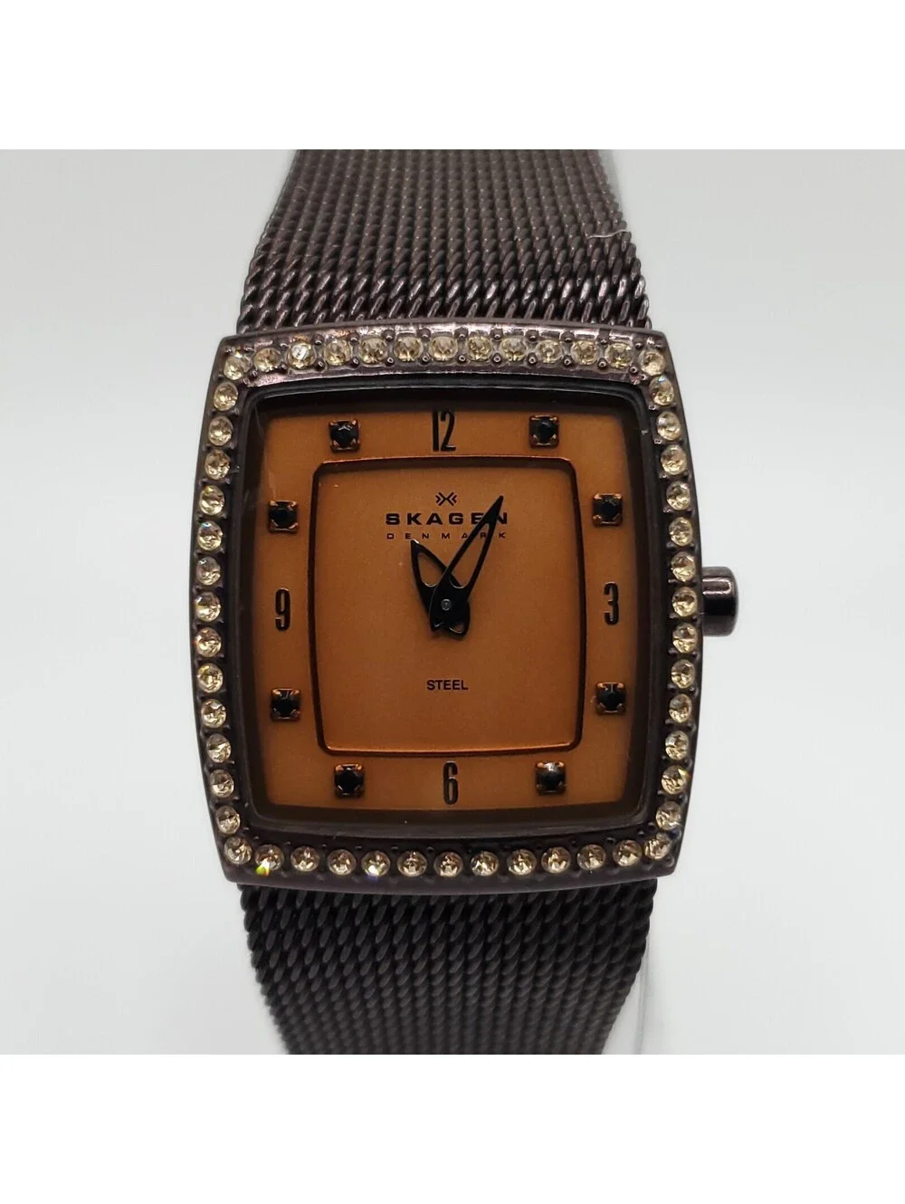 Skagen 7 Jewels  Watch Women 21mm Square Brown Dial New Battery  Working